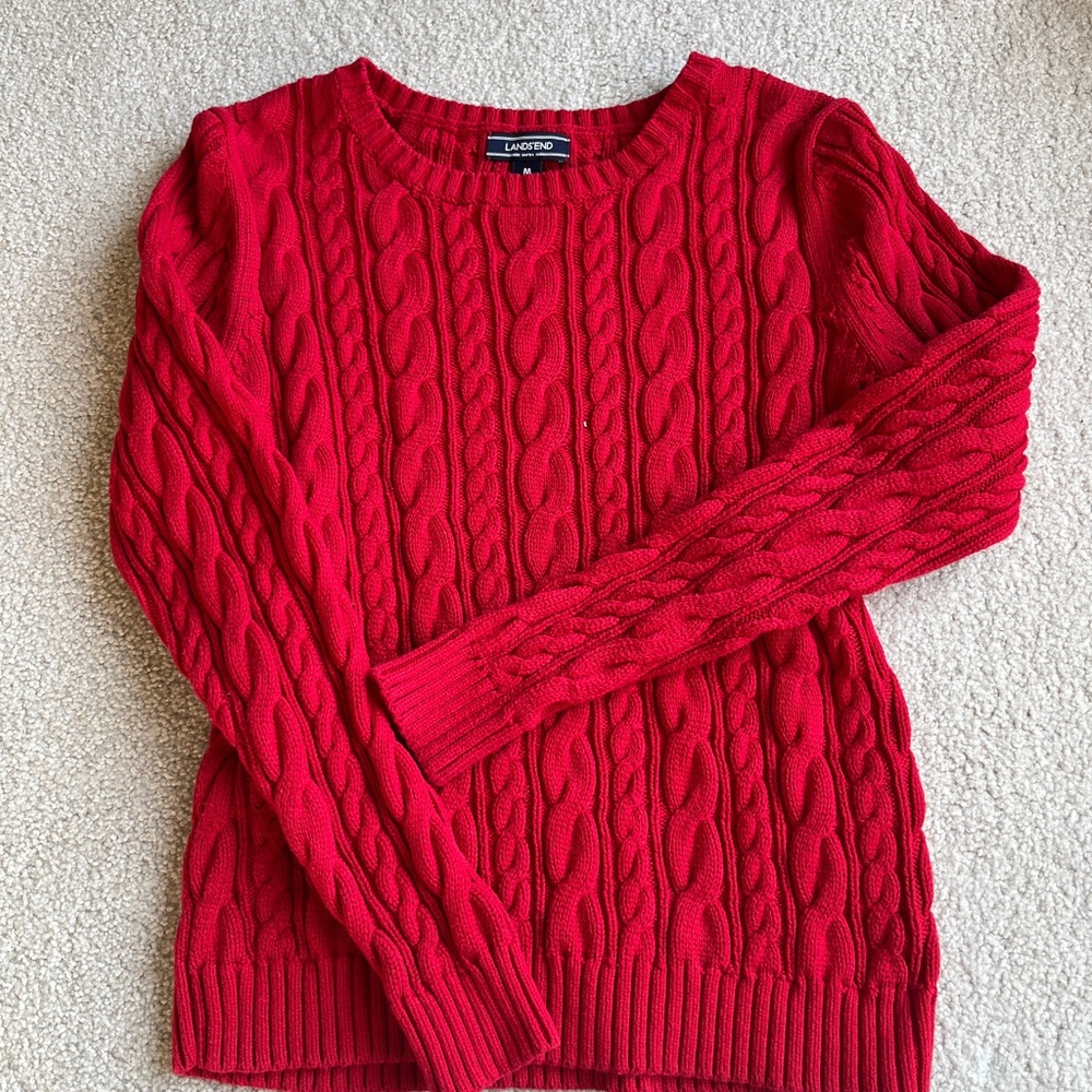 Lands' End Women's Red Cable Knit Sweater